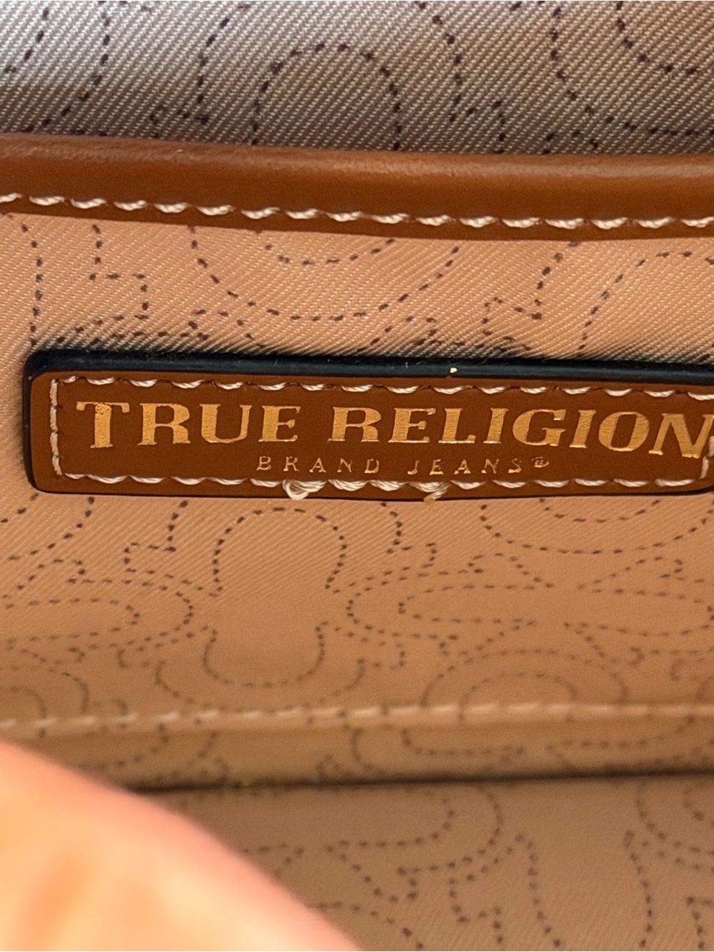 True Religion Navy Denim Tote with Tan Leather Handles - Picture 7 of 10